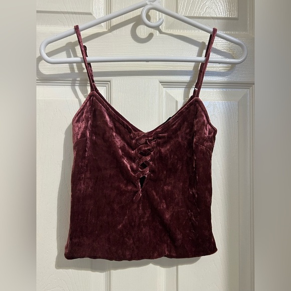 Forever 21 Crushed Velvet Lace-Up Plum Small Cami Top - Picture 3 of 6